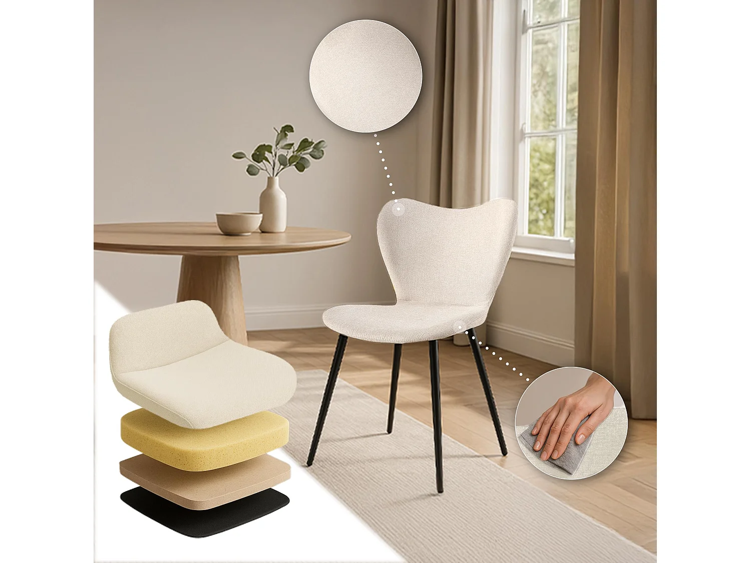 chaise salle à manger - Tissu - Crème - Maika