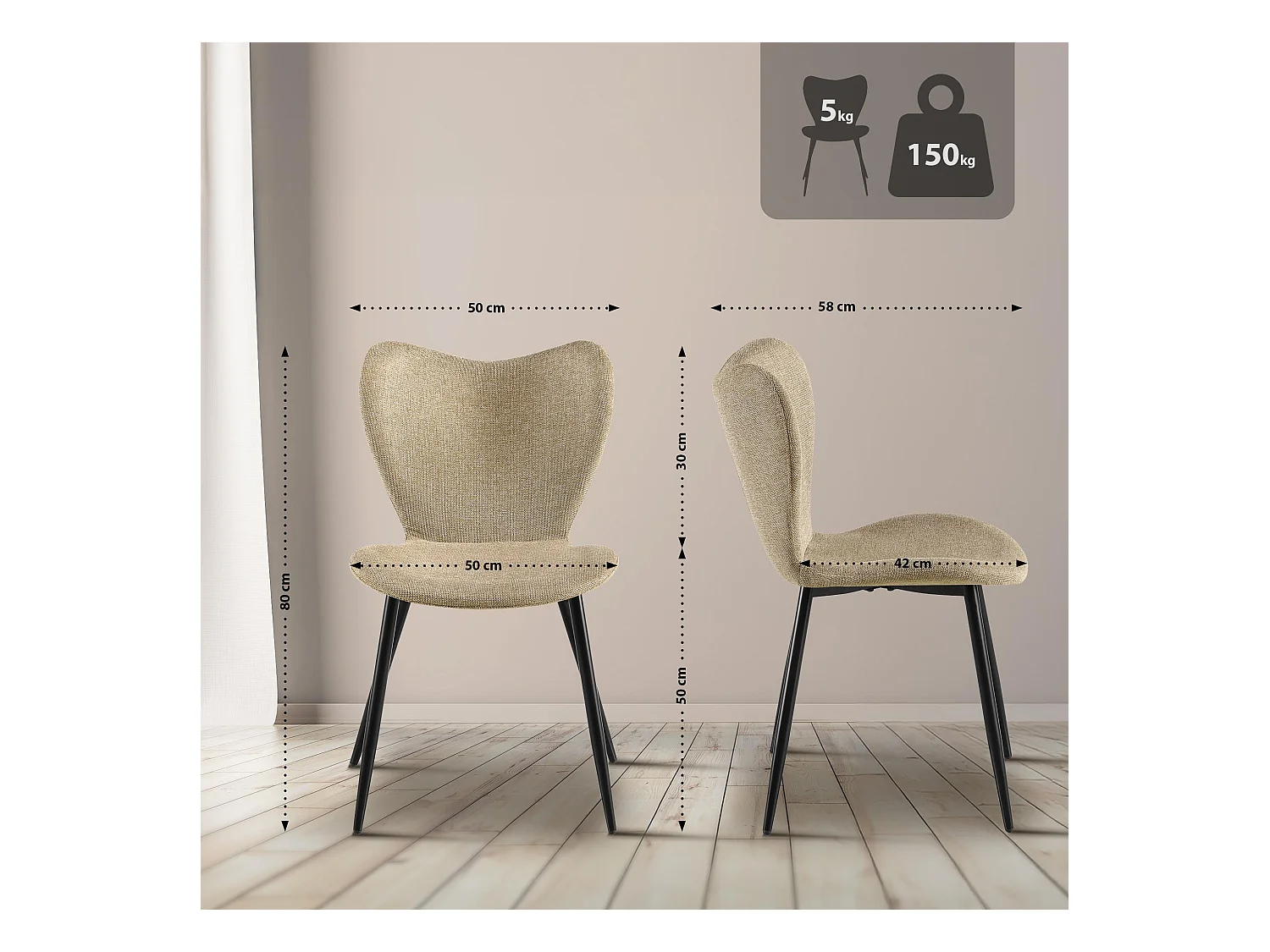 chaise salle à manger - Tissu - Taupe - Maika