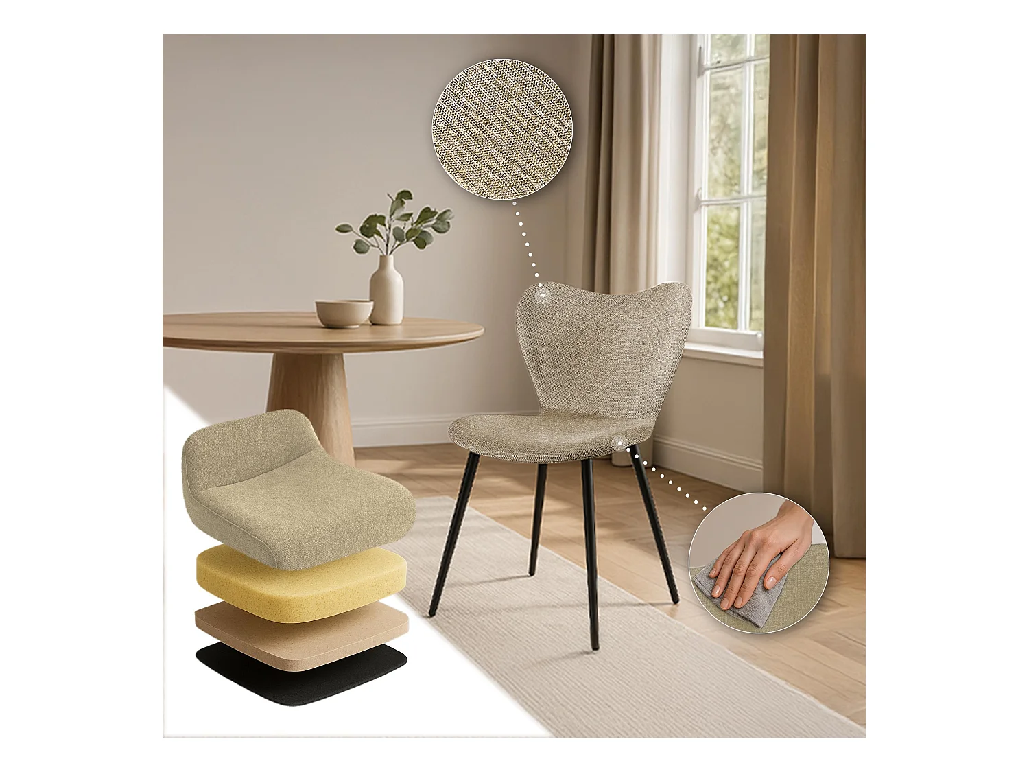 chaise salle à manger - Tissu - Taupe - Maika