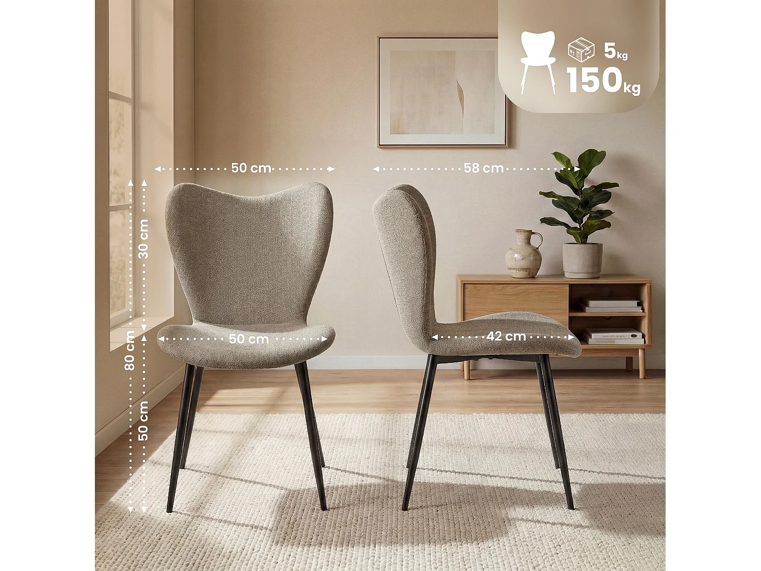 chaise salle à manger - Tissu - Taupe - Maika