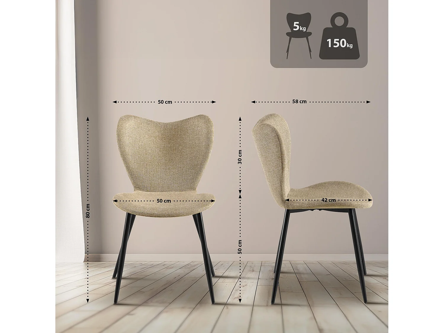 chaise salle à manger - Tissu - Taupe - Maika