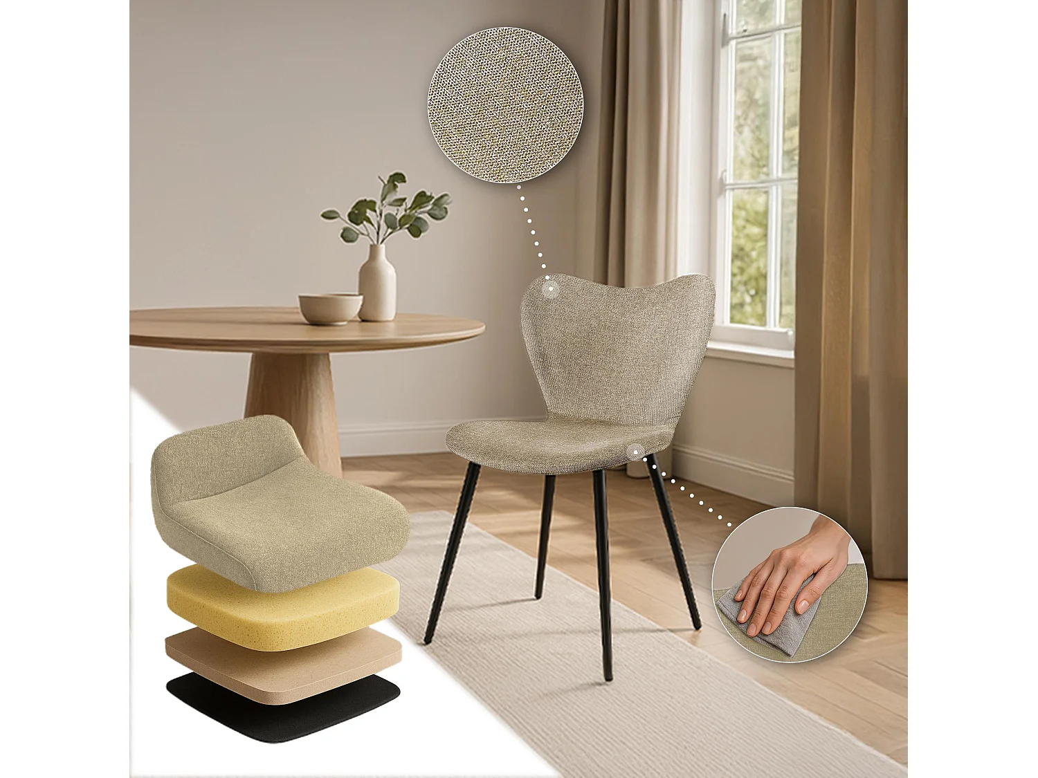 chaise salle à manger - Tissu - Taupe - Maika