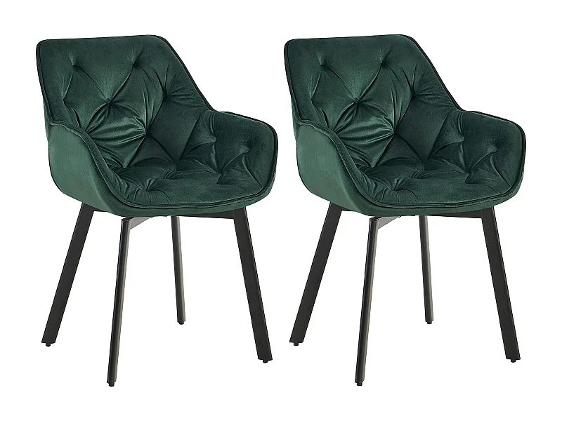 Lot de 2  chaises avec accoudoirs - Velours - Vert - Antigo