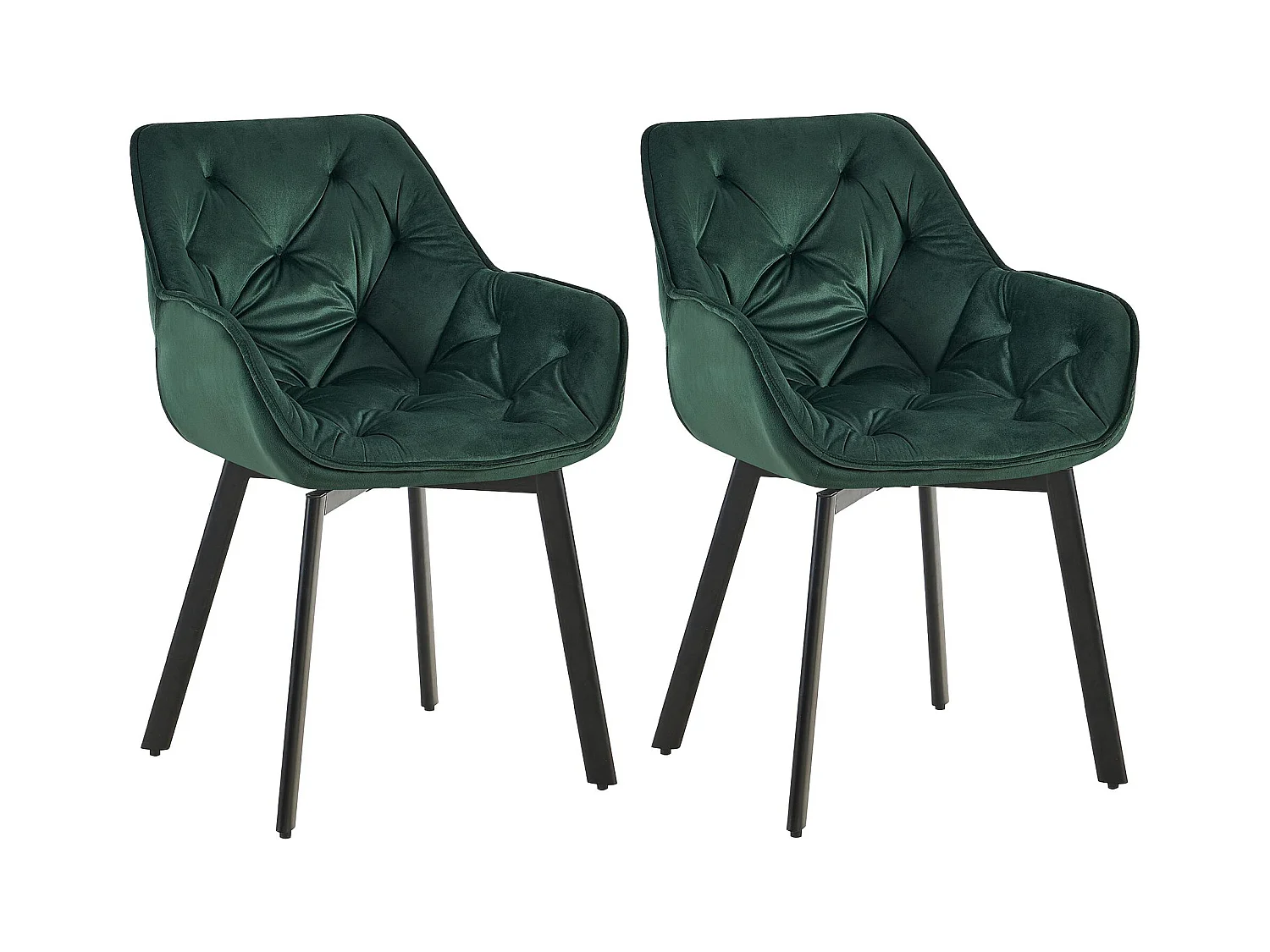 Lot de 2  chaises avec accoudoirs - Velours - Vert - Antigo