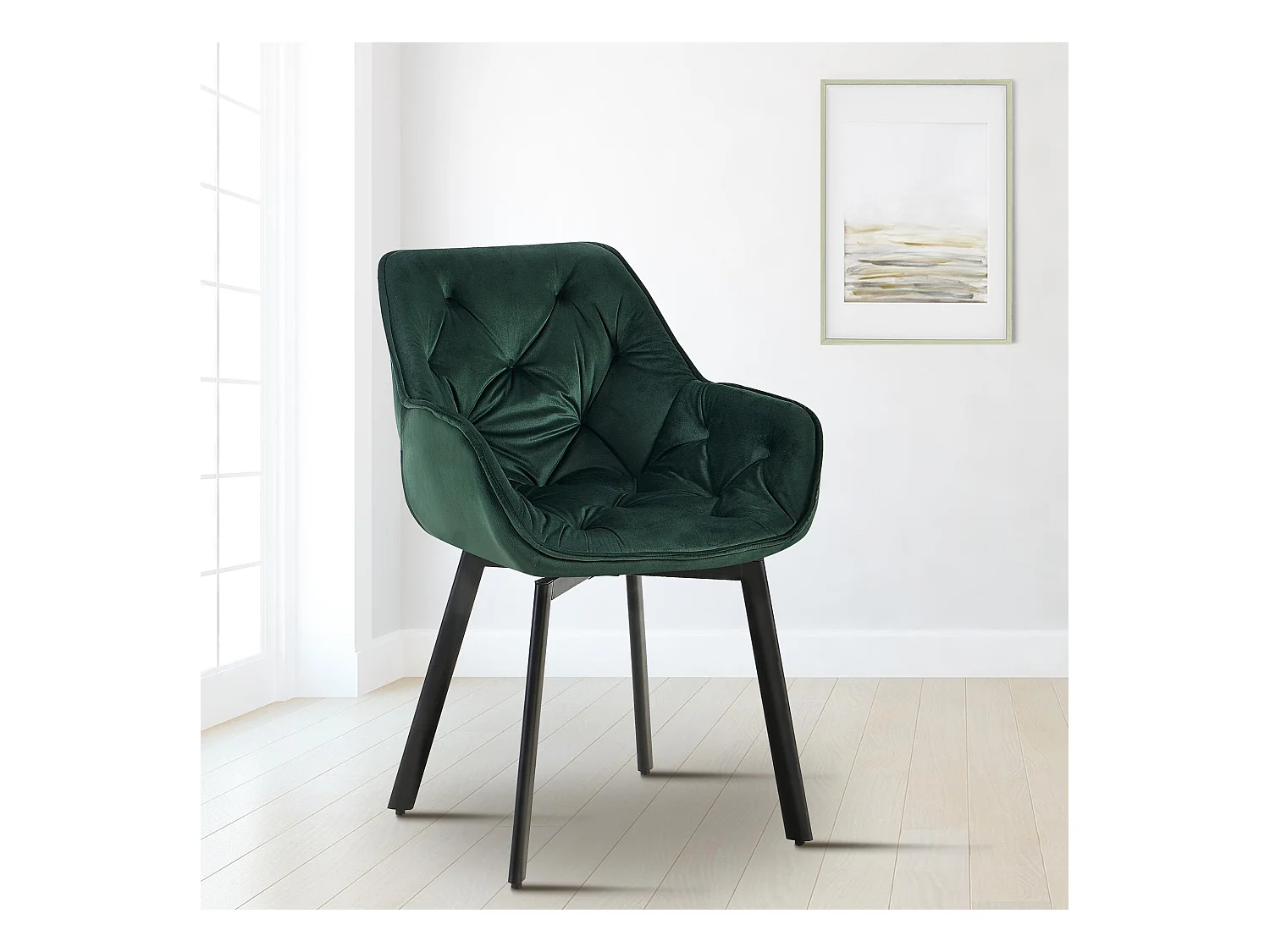 Lot de 2  chaises avec accoudoirs - Velours - Vert - Antigo