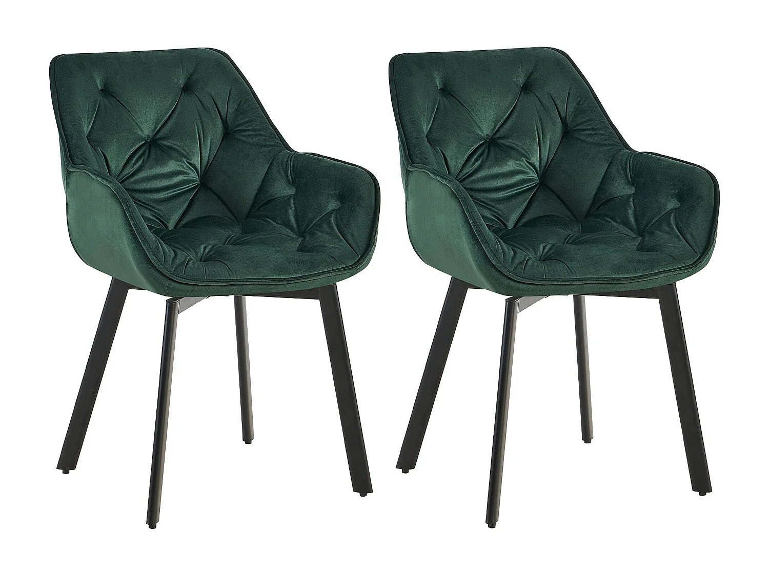 Lot de 2  chaises avec accoudoirs - Velours - Vert - Antigo