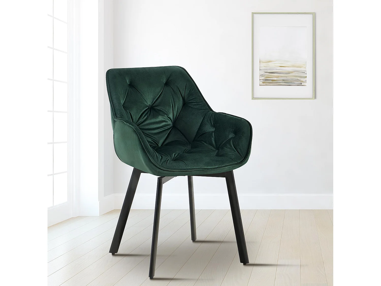 Lot de 2  chaises avec accoudoirs - Velours - Vert - Antigo