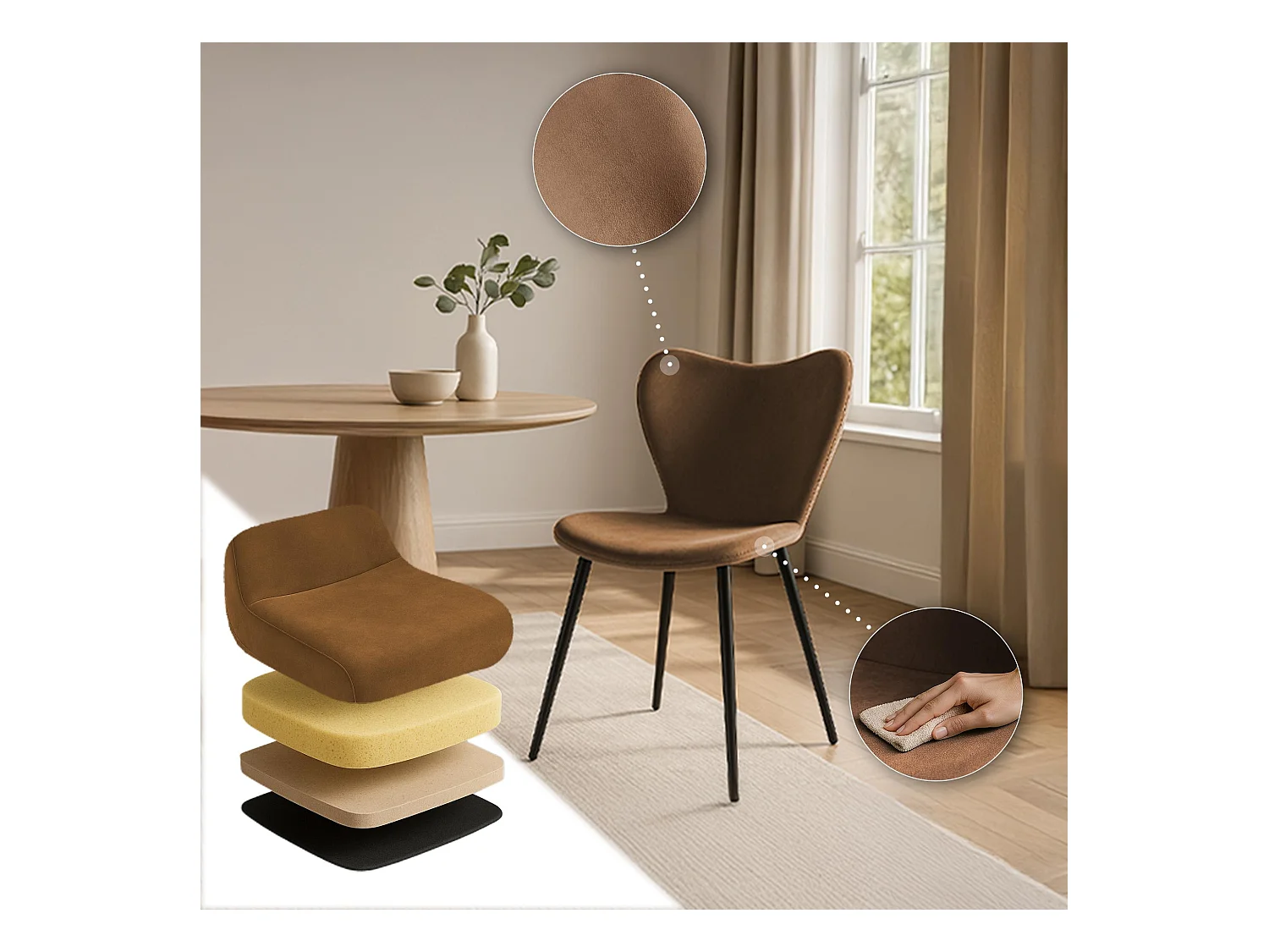 chaise salle à manger - Velours - Marron - Maika