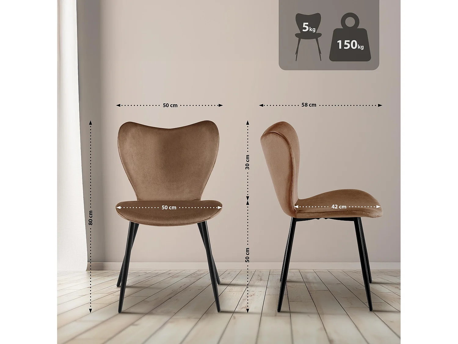 chaise salle à manger - Velours - Marron - Maika