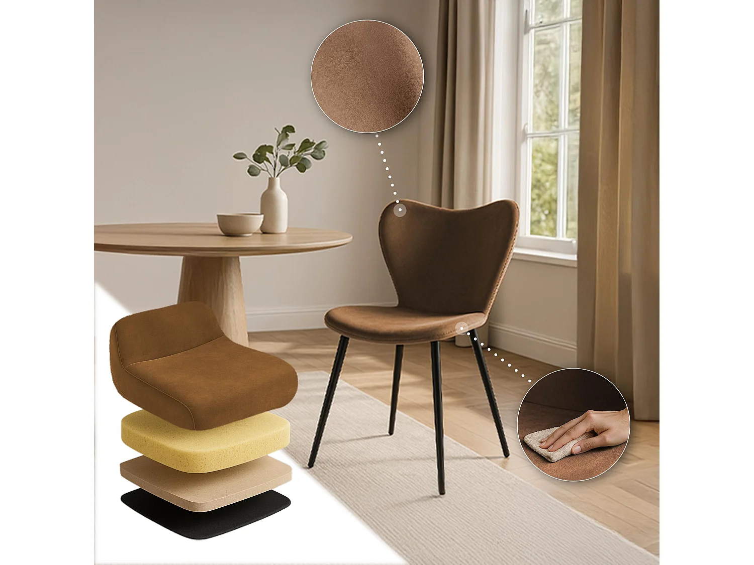 chaise salle à manger - Velours - Marron - Maika