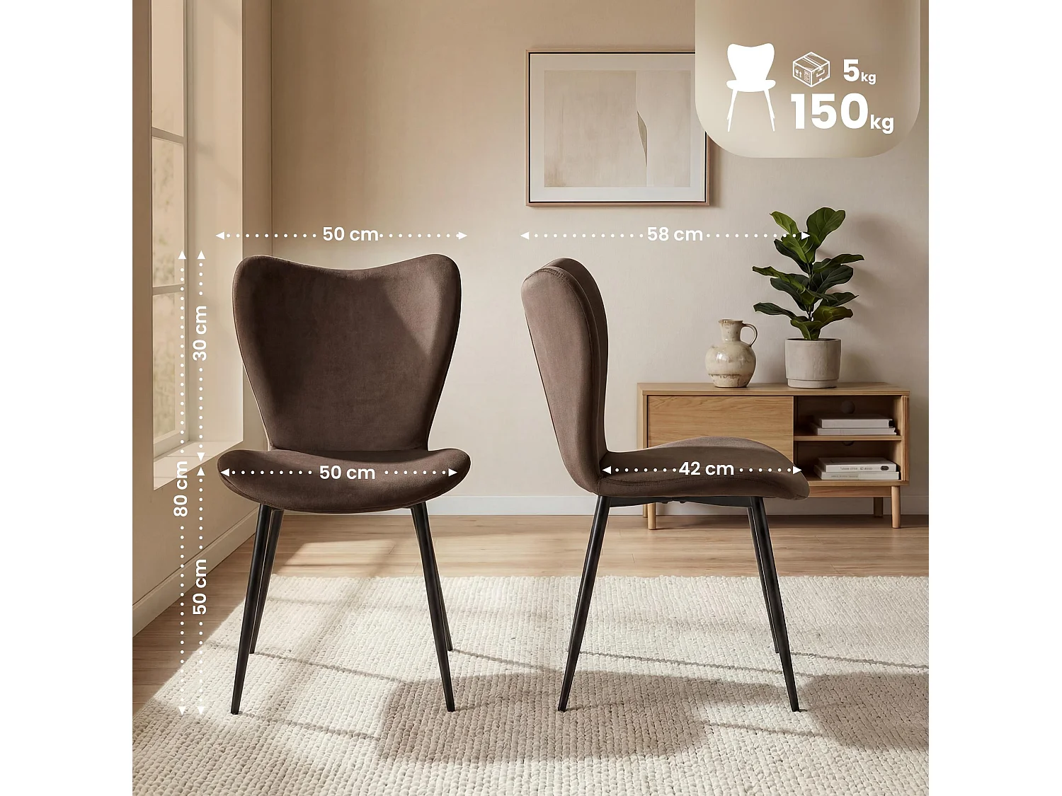 chaise salle à manger - Velours - Marron - Maika