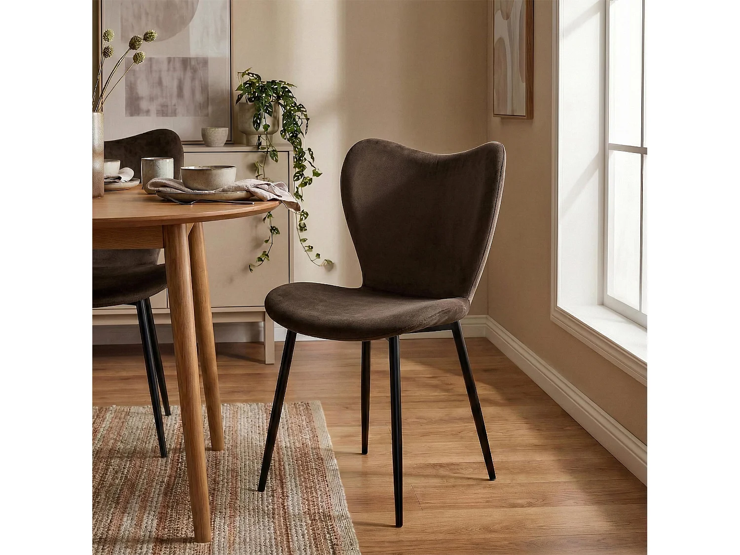 chaise salle à manger - Velours - Marron - Maika