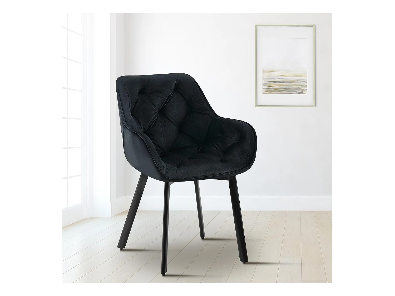 Lot de 2  chaises avec accoudoirs - Velours - Noir - Antigo