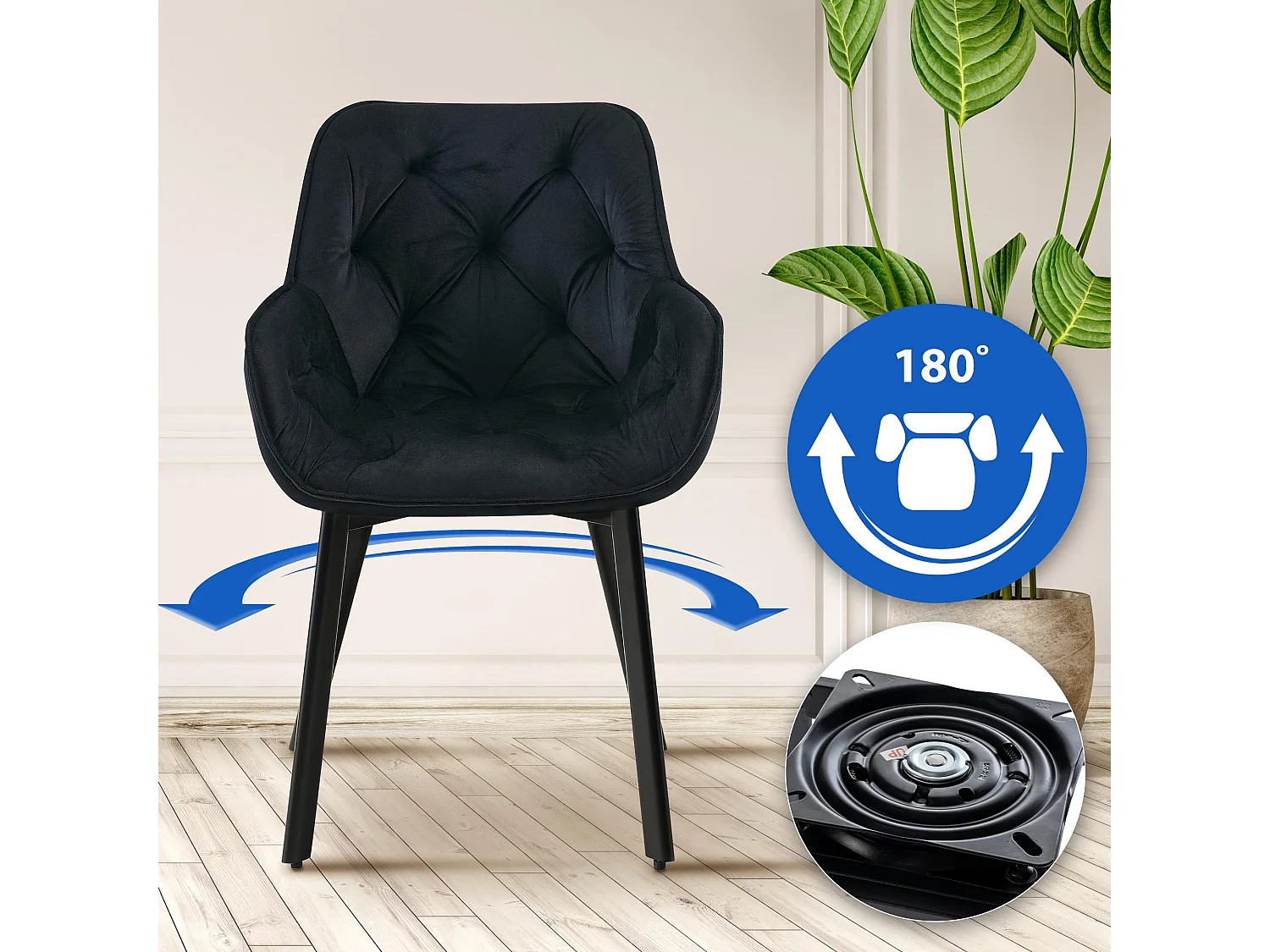 Lot de 2  chaises avec accoudoirs - Velours - Noir - Antigo