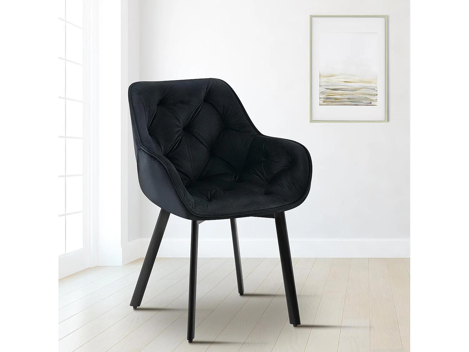 Lot de 2  chaises avec accoudoirs - Velours - Noir - Antigo