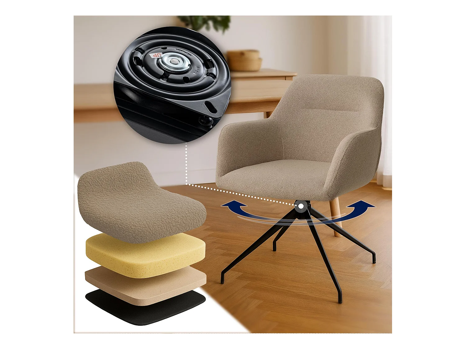 chaises avec accoudoirs - Tissu - Taupe - Merlinda