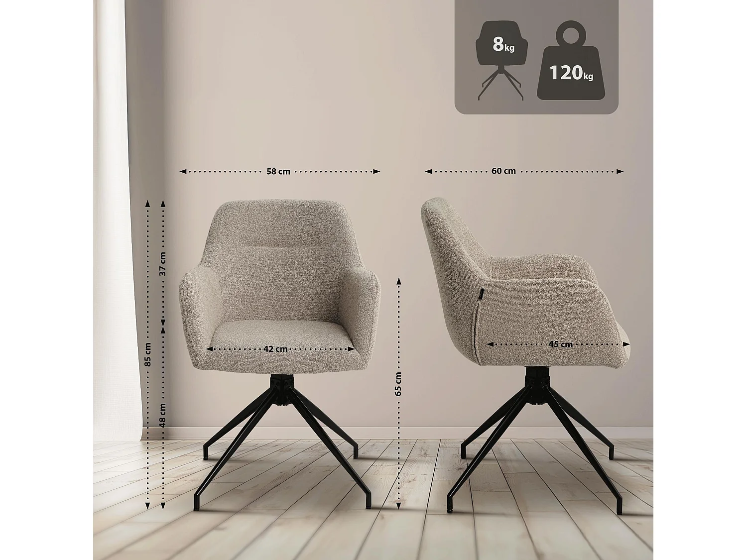 chaises avec accoudoirs - Tissu - Taupe - Merlinda