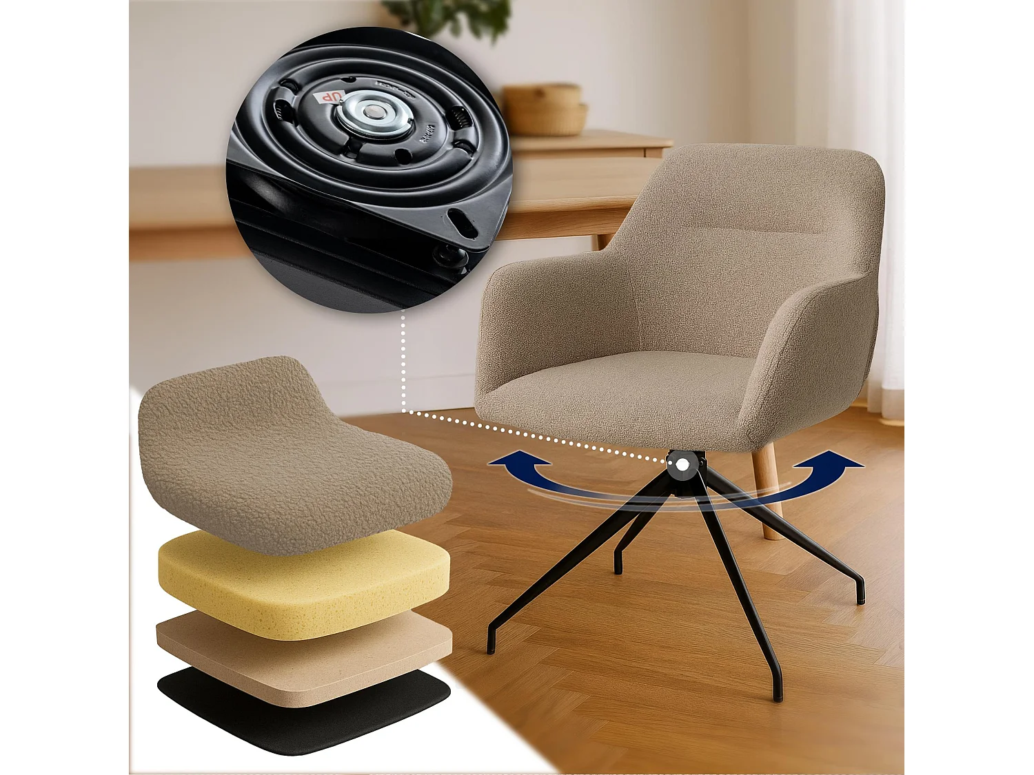 chaises avec accoudoirs - Tissu - Taupe - Merlinda