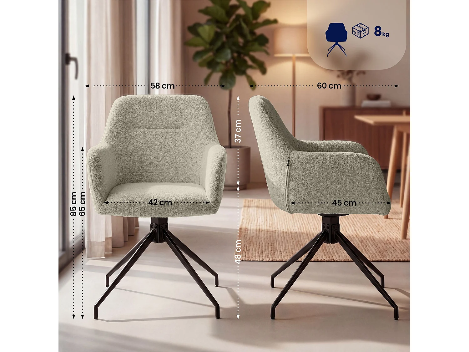 chaises avec accoudoirs - Tissu - Taupe - Merlinda