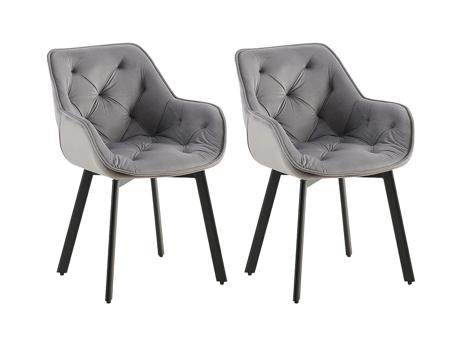 Lot de 2  chaises avec accoudoirs - Velours - Gris foncé - Antigo