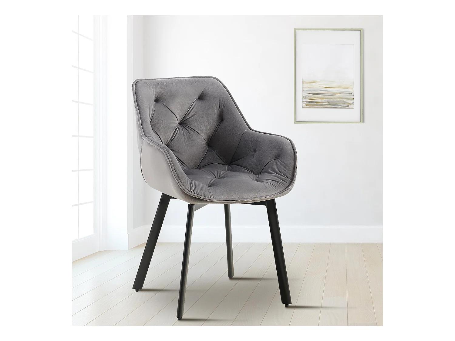 Lot de 2  chaises avec accoudoirs - Velours - Gris foncé - Antigo