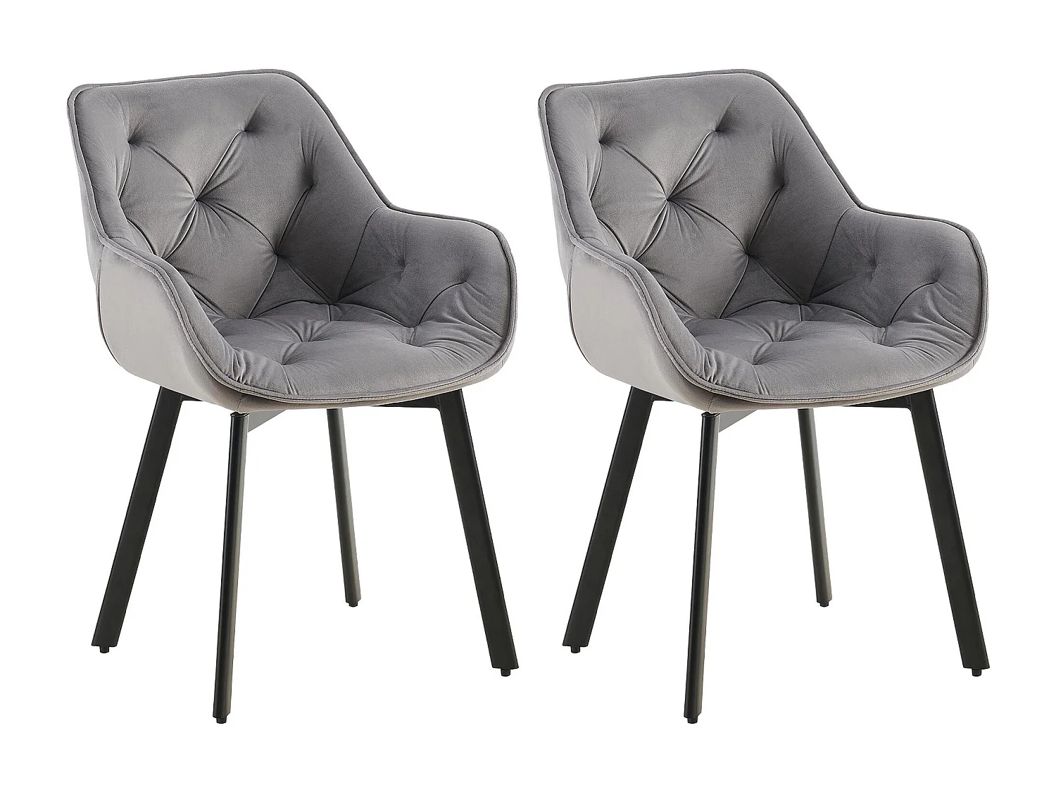Lot de 2  chaises avec accoudoirs - Velours - Gris foncé - Antigo