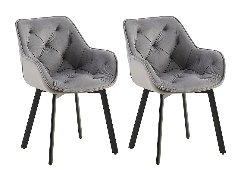 Lot de 2  chaises avec accoudoirs - Velours - Gris foncé - Antigo
