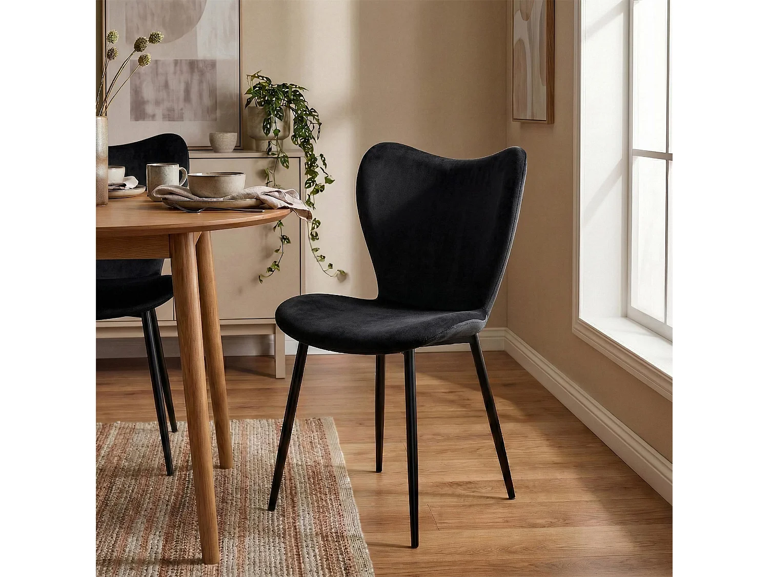 chaise salle à manger - Velours - Noir - Maika