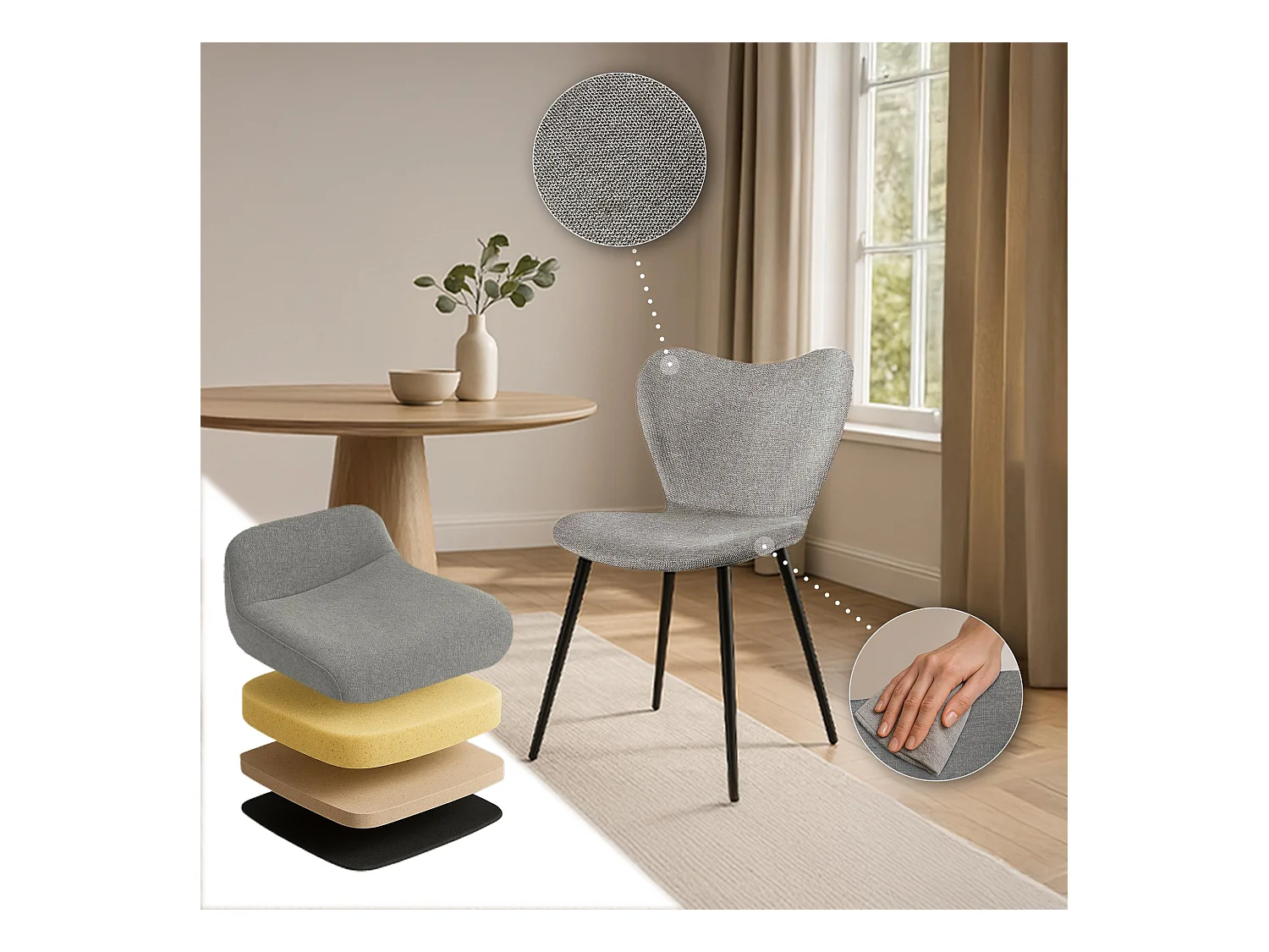 chaise salle à manger - Tissu - Gris - Maika