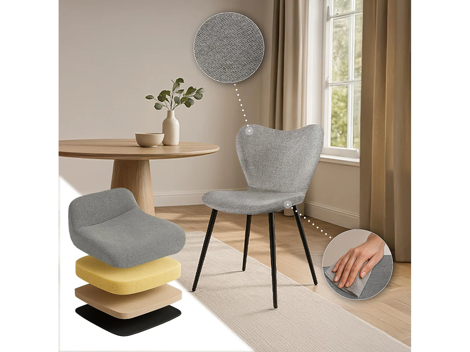 chaise salle à manger - Tissu - Gris - Maika