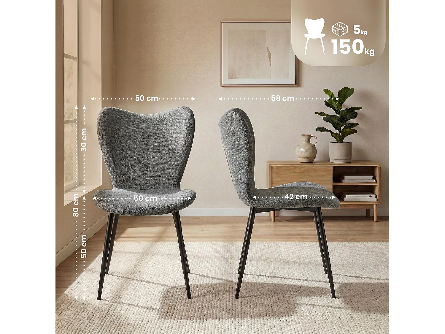 chaise salle à manger - Tissu - Gris - Maika