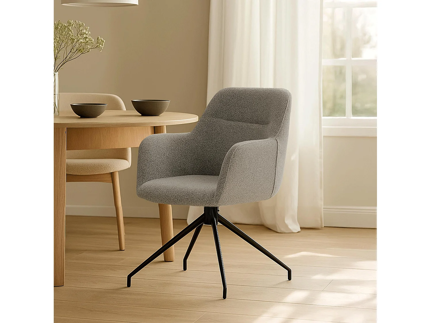 chaises avec accoudoirs - Tissu - Gris - Merlinda