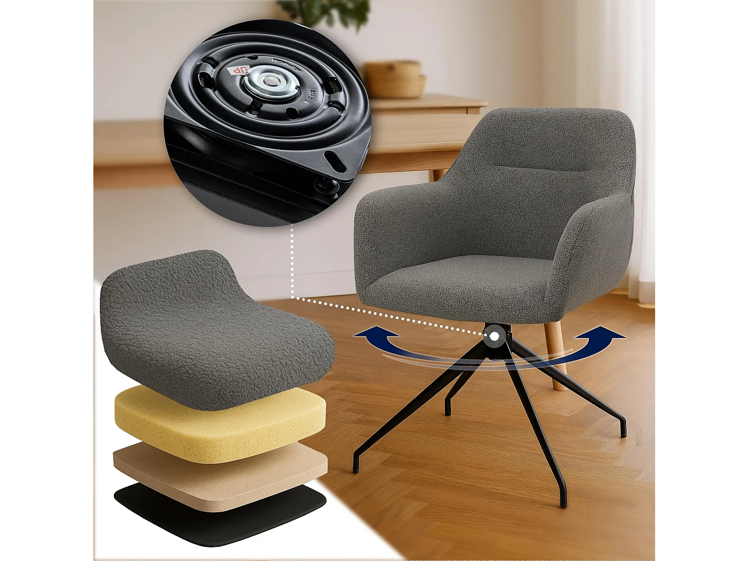 chaises avec accoudoirs - Tissu - Gris - Merlinda