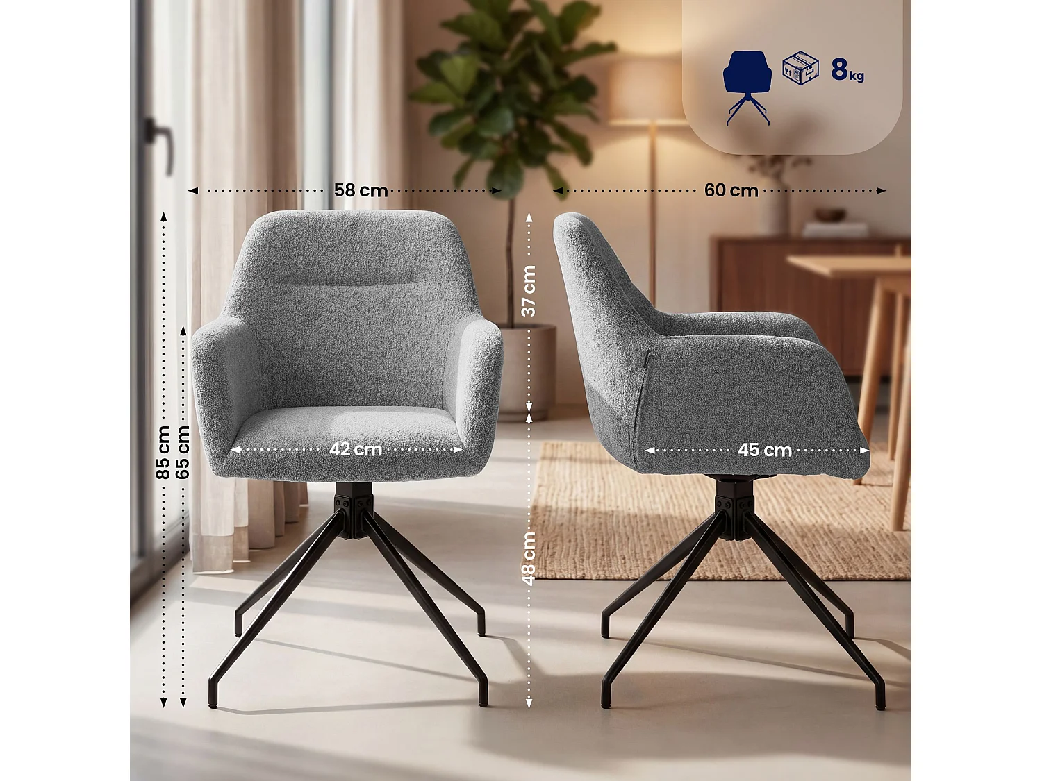 chaises avec accoudoirs - Tissu - Gris - Merlinda