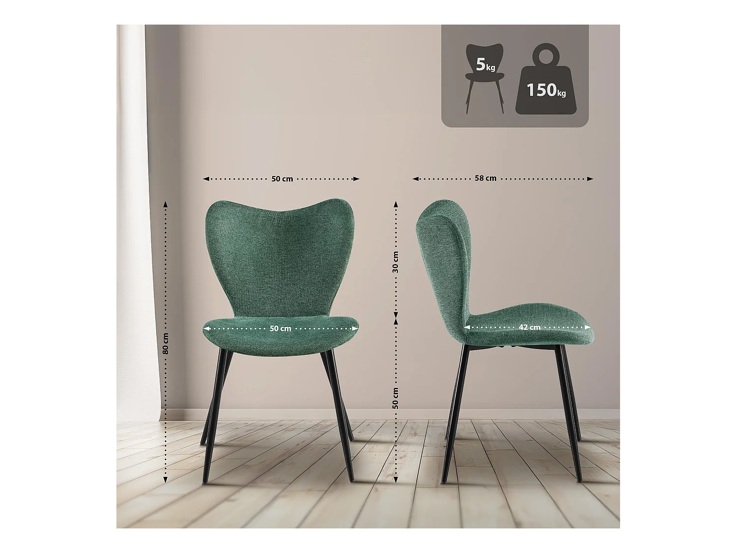 chaise salle à manger - Tissu - Vert - Maika