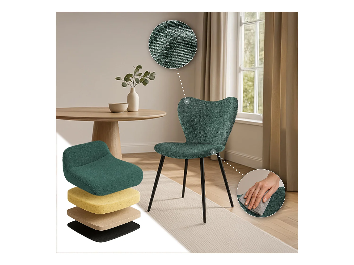 chaise salle à manger - Tissu - Vert - Maika