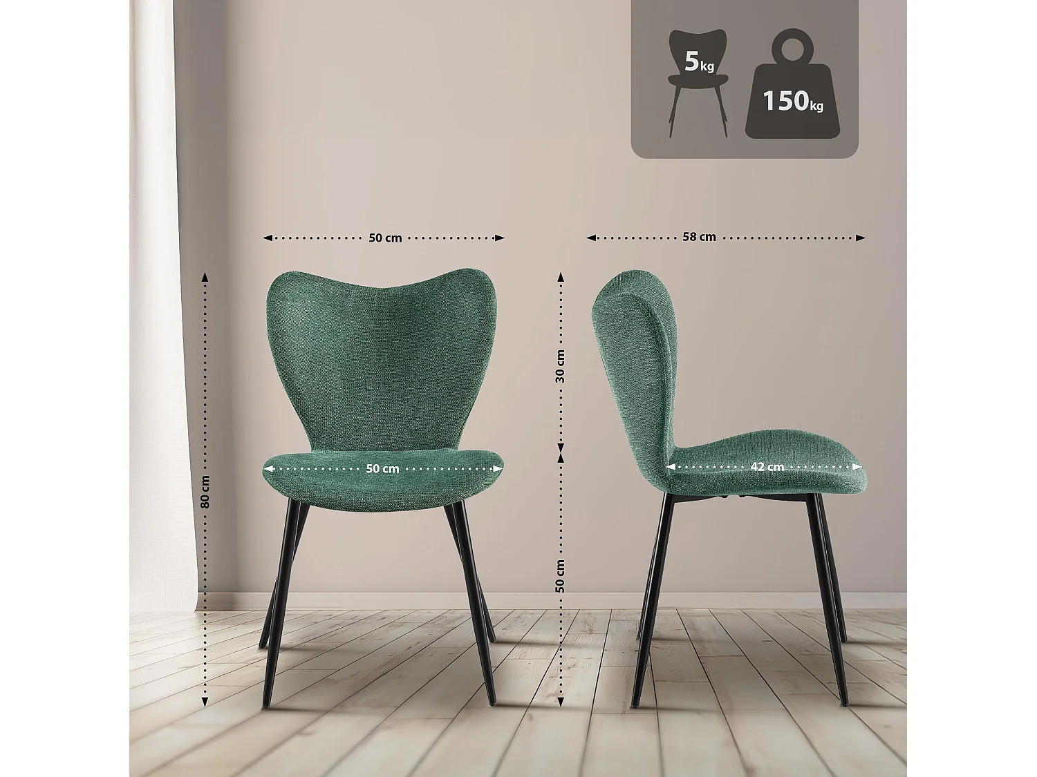 chaise salle à manger - Tissu - Vert - Maika