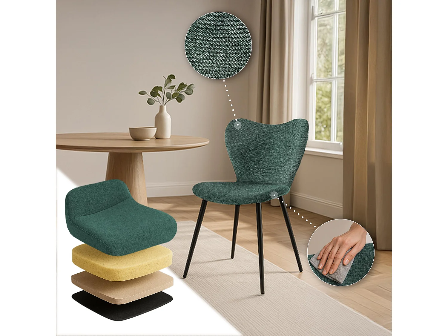 chaise salle à manger - Tissu - Vert - Maika