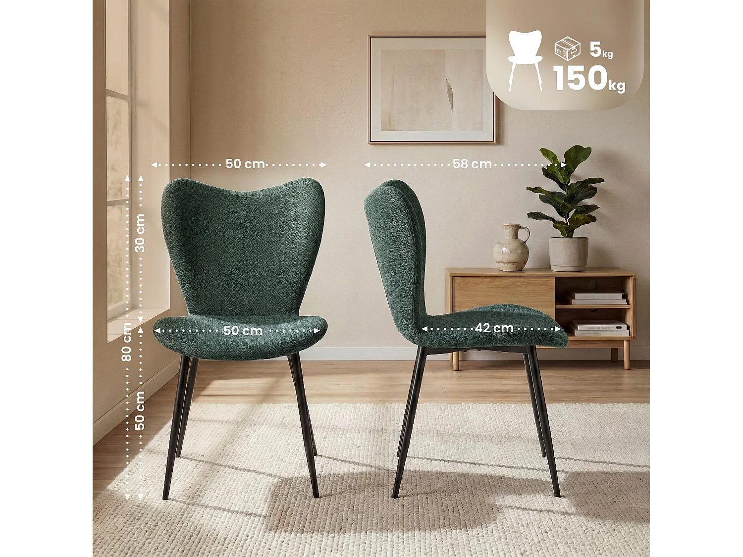 chaise salle à manger - Tissu - Vert - Maika