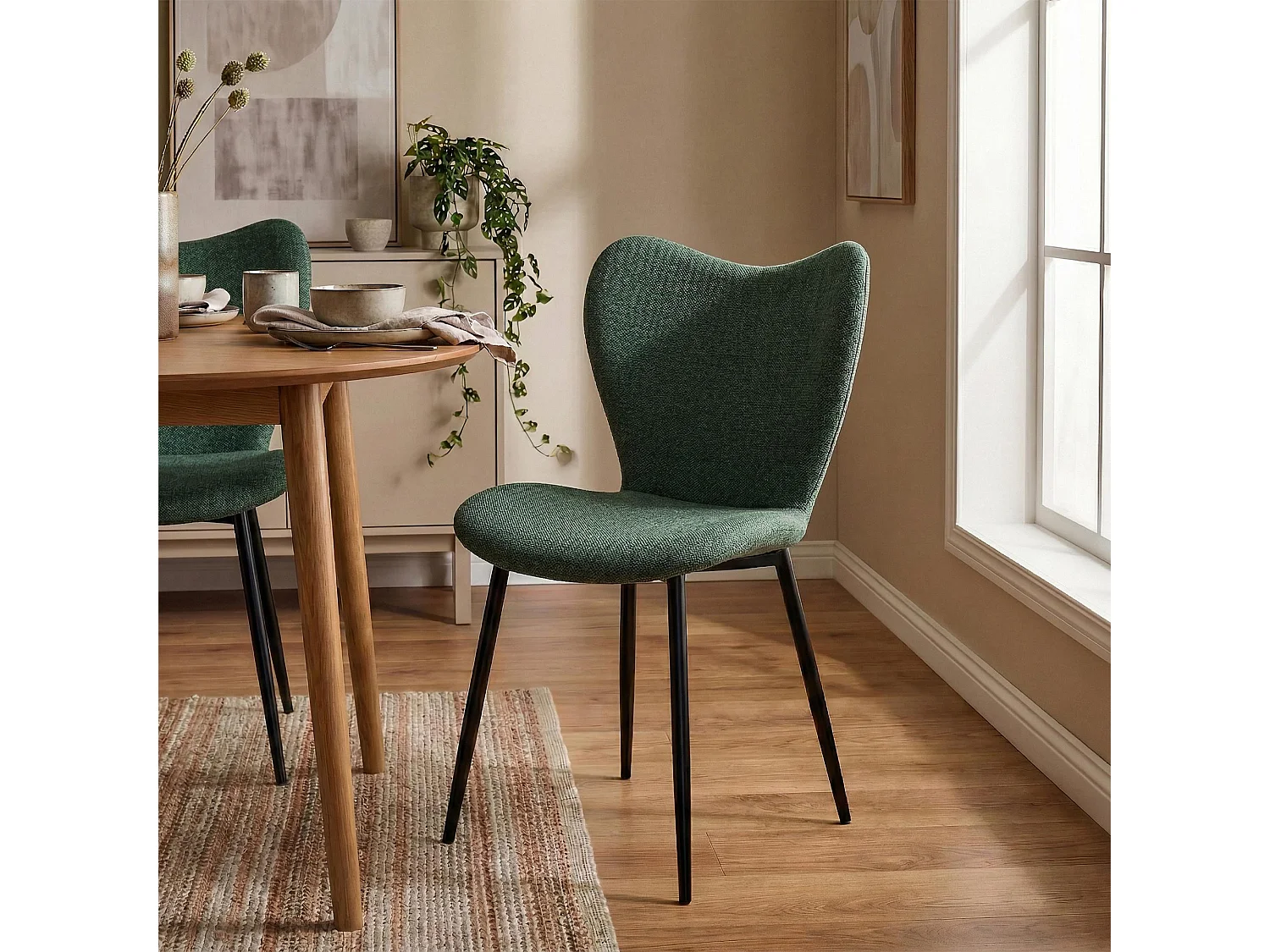 chaise salle à manger - Tissu - Vert - Maika