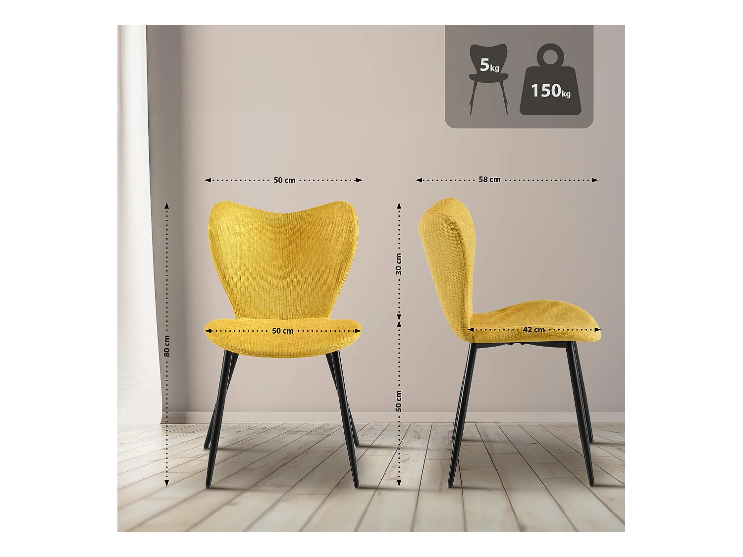 chaise salle à manger - Tissu - Jaune - Maika