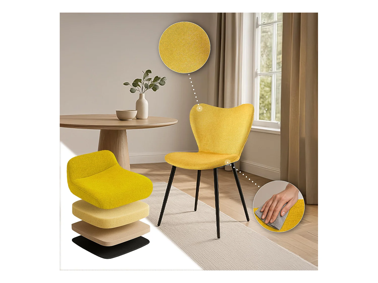 chaise salle à manger - Tissu - Jaune - Maika