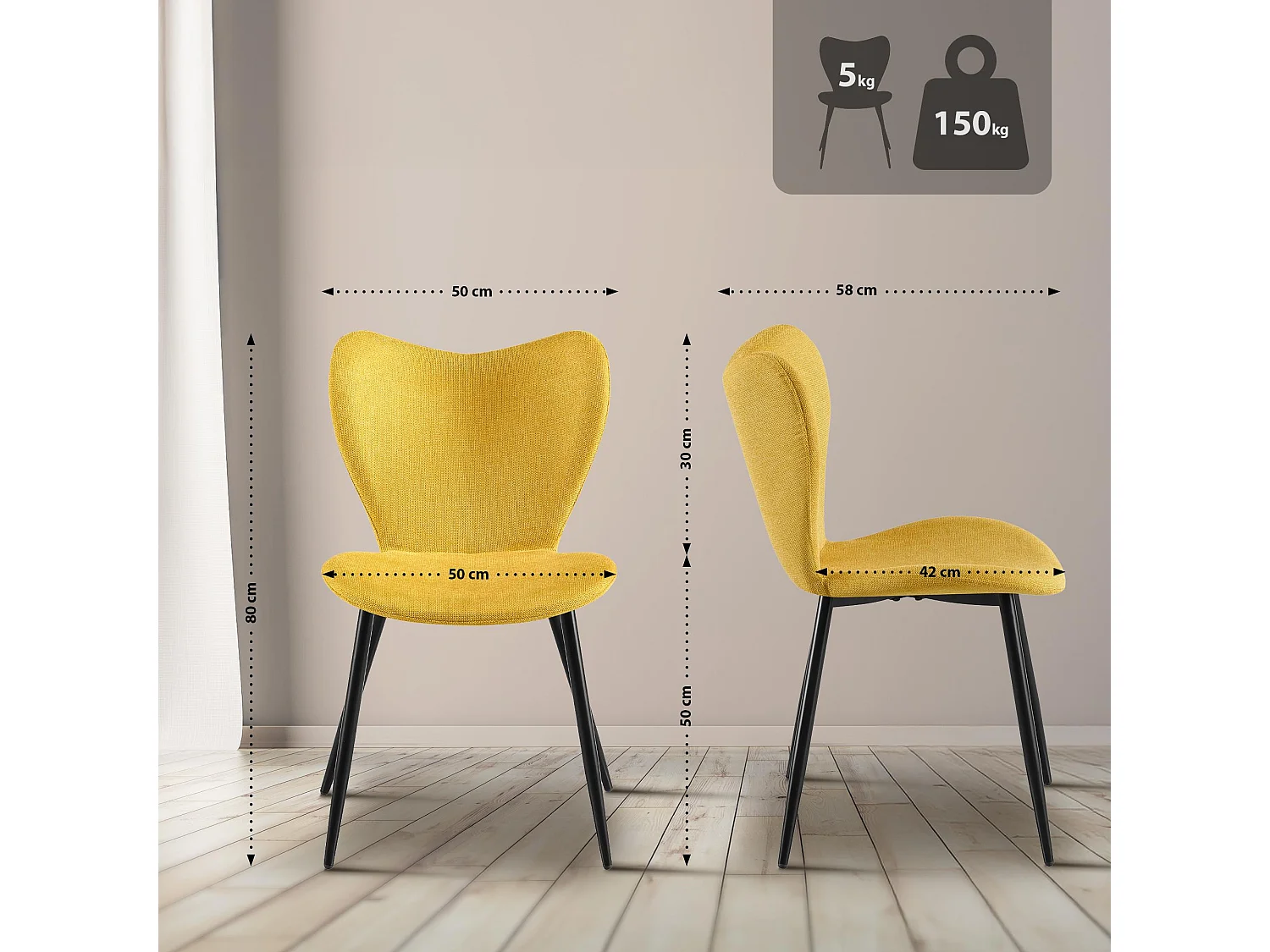 chaise salle à manger - Tissu - Jaune - Maika