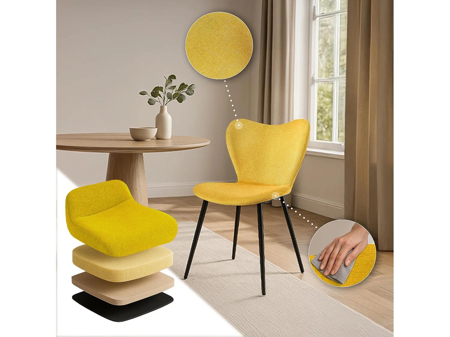 chaise salle à manger - Tissu - Jaune - Maika