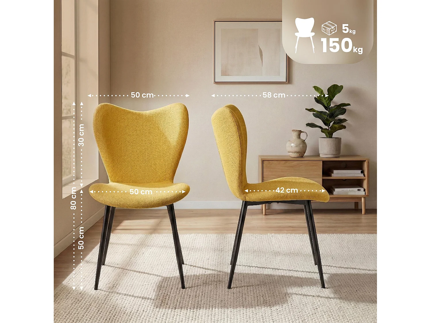chaise salle à manger - Tissu - Jaune - Maika
