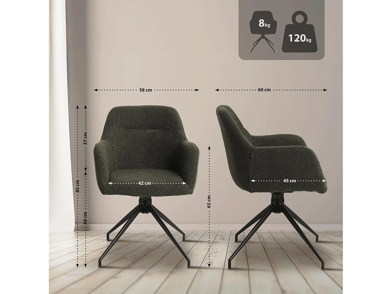 chaises avec accoudoirs - Tissu - Vert foncé - Merlinda