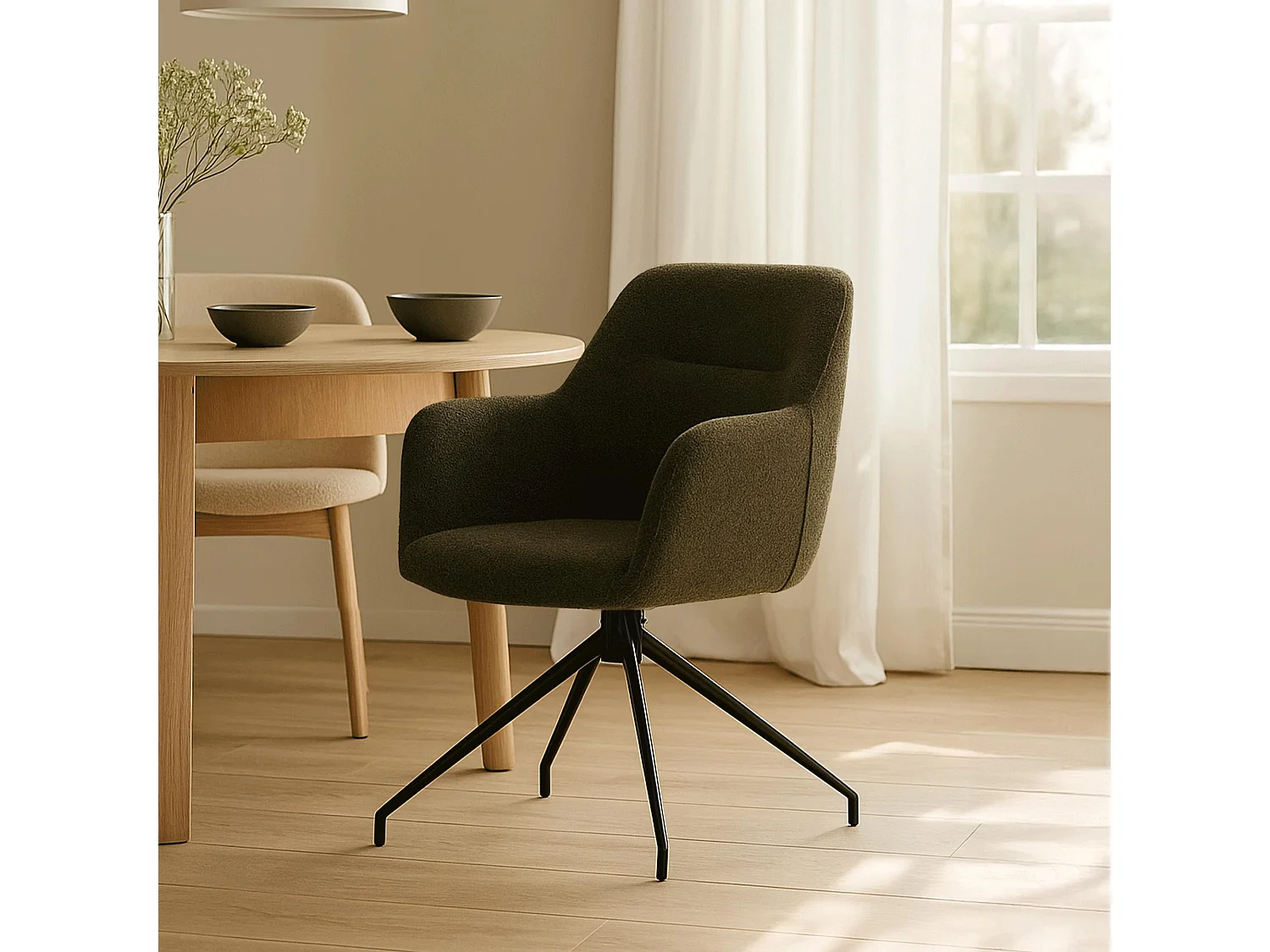 chaises avec accoudoirs - Tissu - Vert foncé - Merlinda