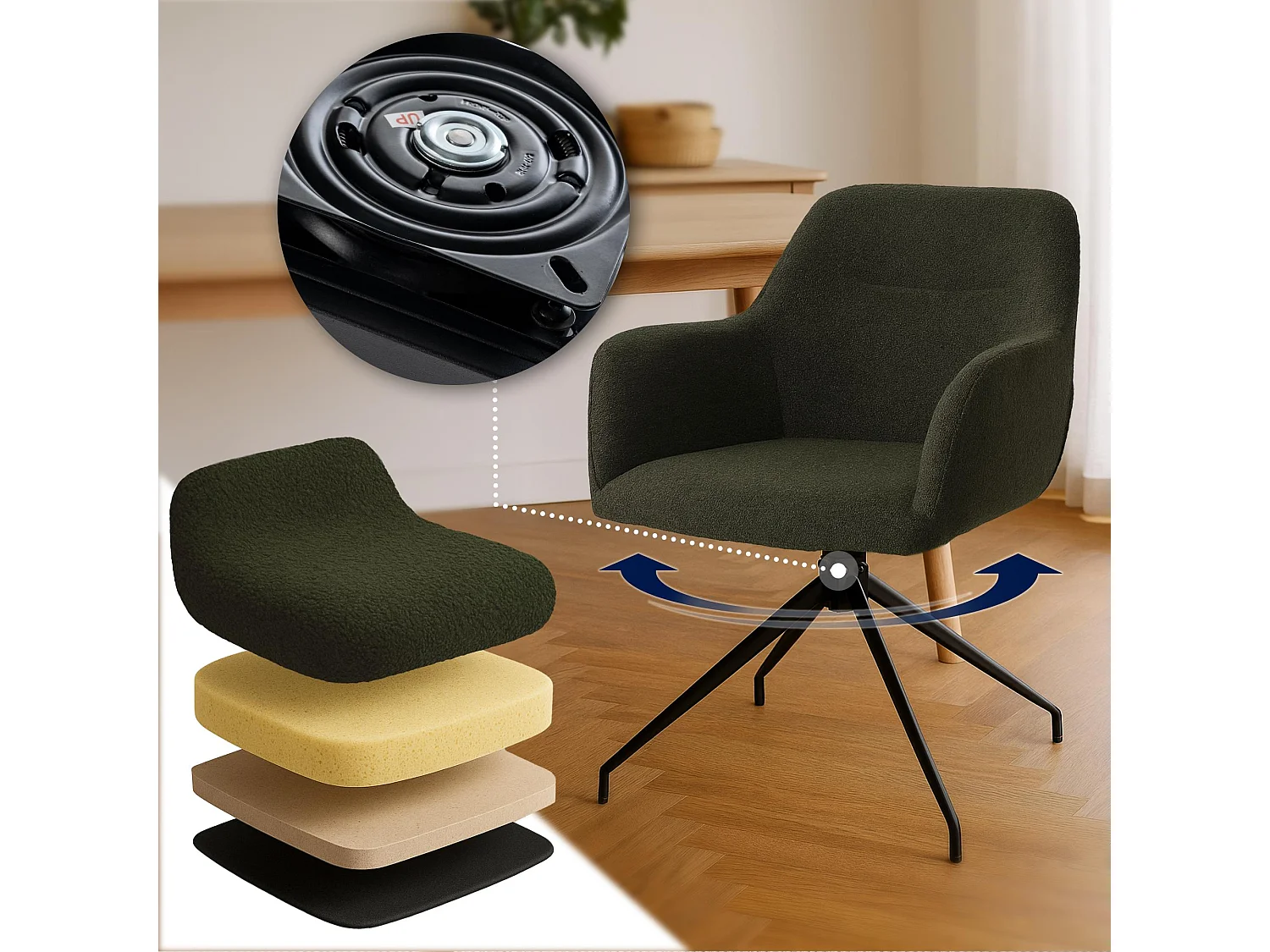 chaises avec accoudoirs - Tissu - Vert foncé - Merlinda