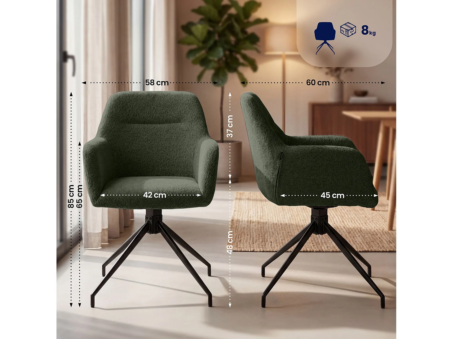 chaises avec accoudoirs - Tissu - Vert foncé - Merlinda