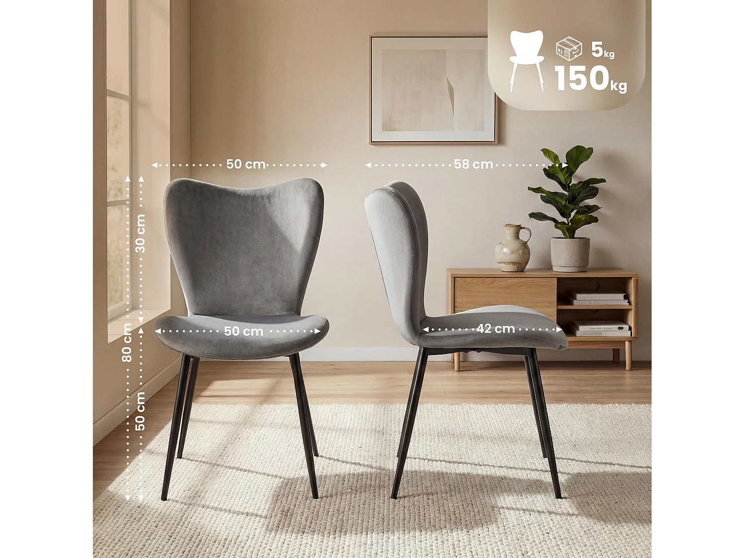 chaise salle à manger - Velours - Gris - Maika